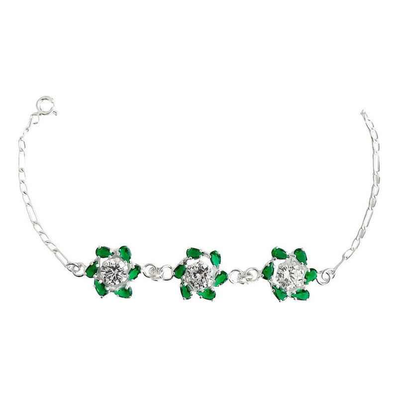 Pulsera Flores Con Zirconias Amor Regalo Plata Ley 925