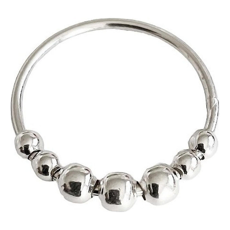Anillo Antiestres Perlas Movibles Antiansiedad Plata 925