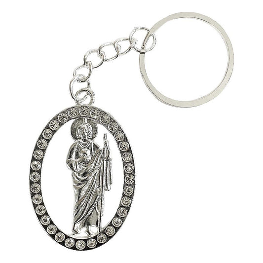 Llavero San Judas Tadeo Con Piedras Metal Recuerdo Plata