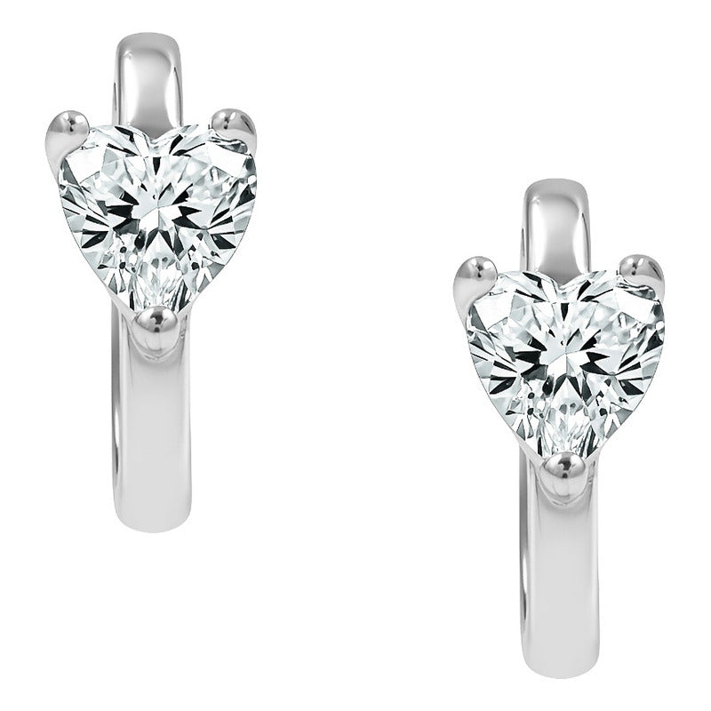 Aretes Huggies Con Corazón De Zirconia En Plata Ley .925