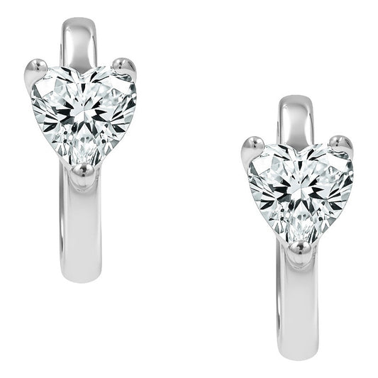 Aretes Huggies Con Corazón De Zirconia En Plata Ley .925