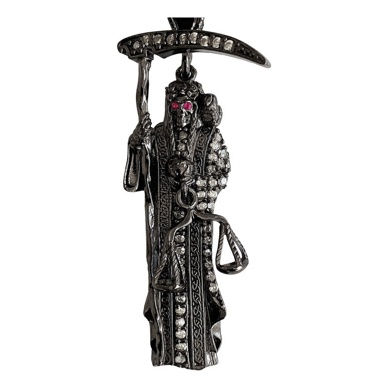 Dije Medalla Chica Santa Muerte Con Zirconias En Plata S925