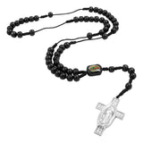 Rosario De Madera Con Cruz De La Virgen De Guadalupe Metal Negro