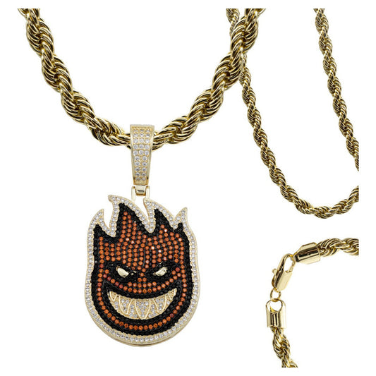 Dije Hombre Fuego Hiphop Piedra + Cadena Regalo Chapa Oro14k