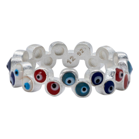 Anillo Ojos Turcos 2 Líneas Churumbela Suerte Plata 925