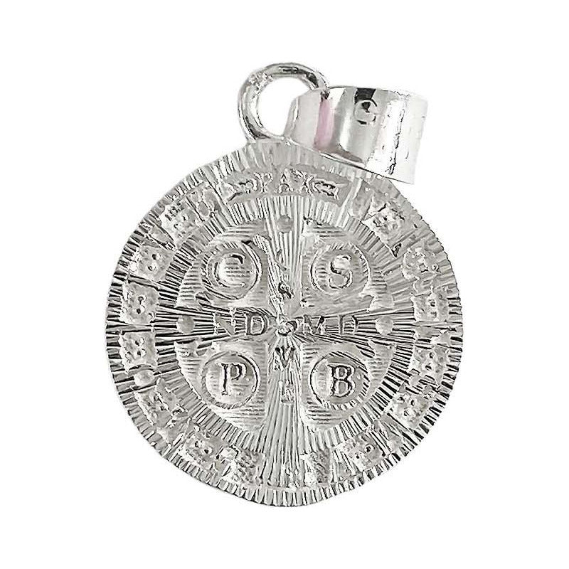Medalla Doble Vista Diamantada San Benito Plata 925 1.7 Cm