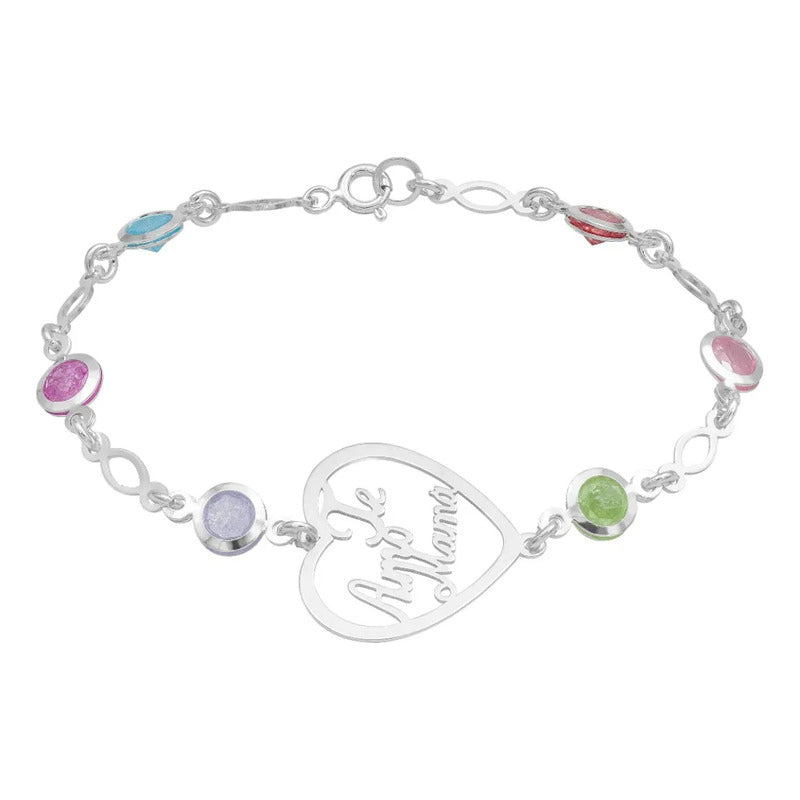 Pulsera Amor Regalo Mamá Madres Piedra Natural Plata Ley 925 Multicolor 6 Cm 18 Cm