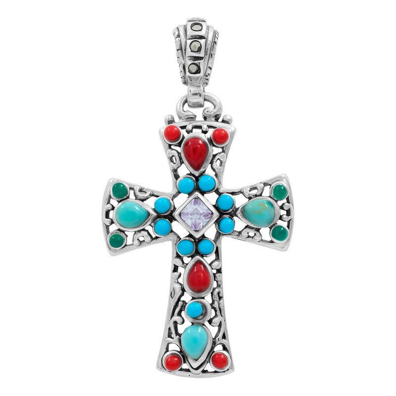 Dije Cruz Grande Plata 925 Piedra Natural Zirconia 4.3 Cm Violeta