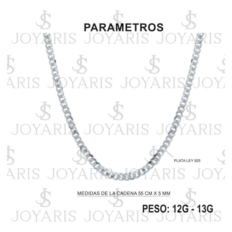 Cadena Cubana Cerrada Hombre Mujer Plata 925 55 Cm X 5 Mm
