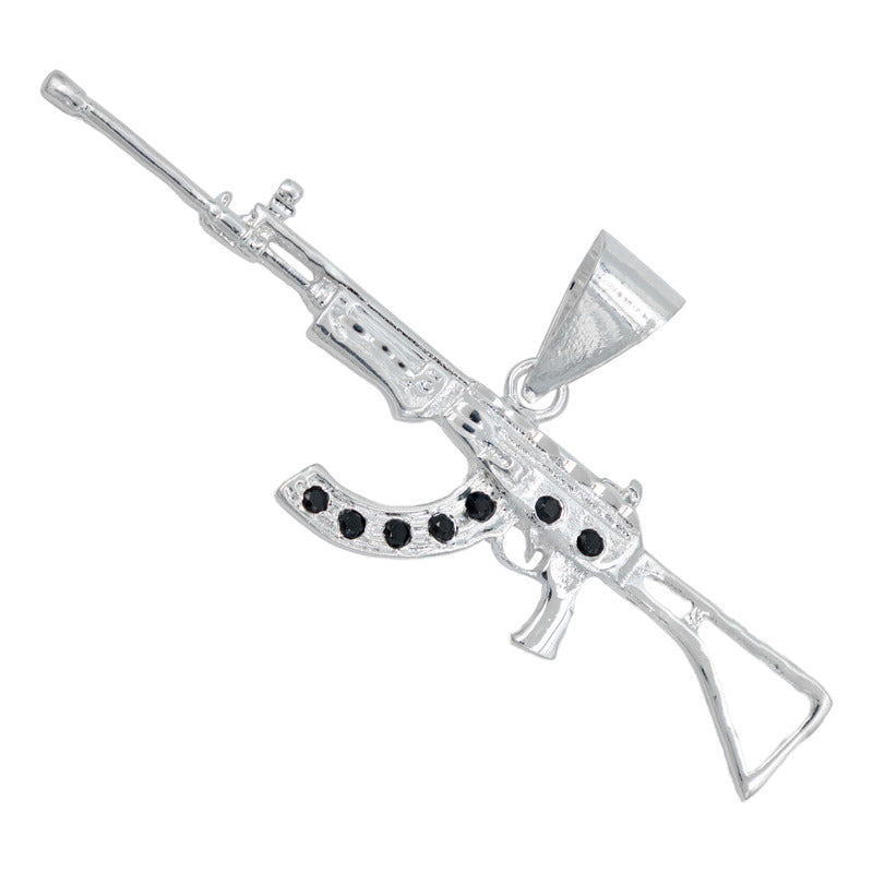Dije Mediano Rifle Ak 47 Cuerno De Chivo Plata Solida S925
