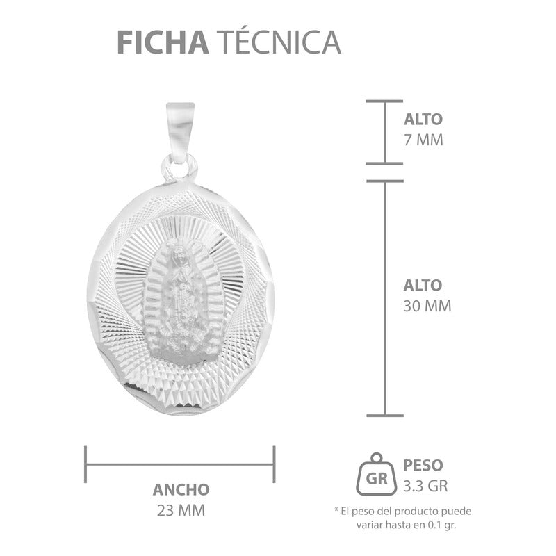 Dije Grande Oval Diamantada Virgen Guadalupe Plata 925 2.3cm