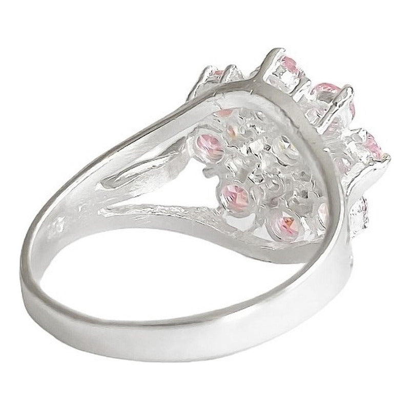 Anillo Flor 8 Pétalos Con Zirconias De Colores De Plata .925