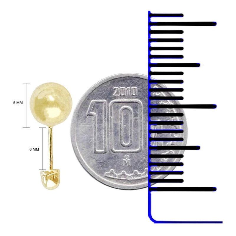 Arete Broquel Dormilona Bola Mujer Regalo #3 5 Mm Oro 10k