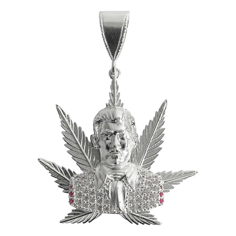Dije Grande Jesús Malverde Cannabis Zirconias Plata Ley 925