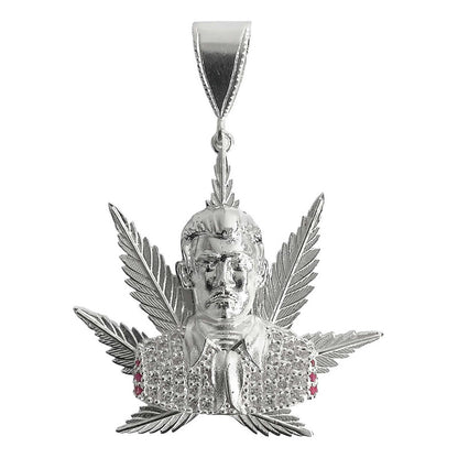 Dije Grande Jesús Malverde Cannabis Zirconias Plata Ley 925