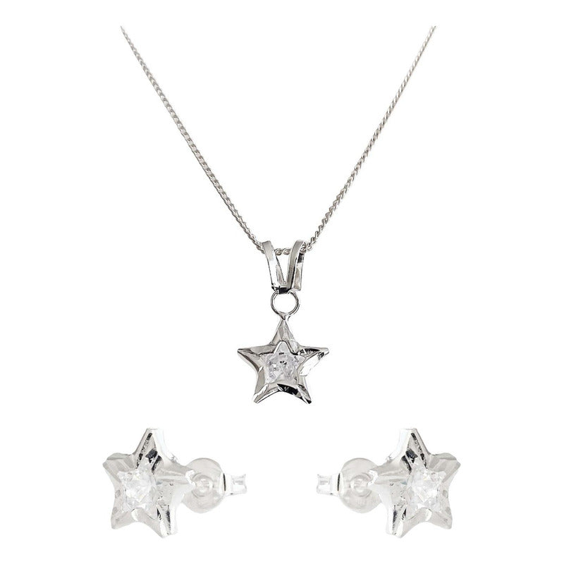 Juego Estrella Piedra Amor Regalo Mujer Promesa Plata 925