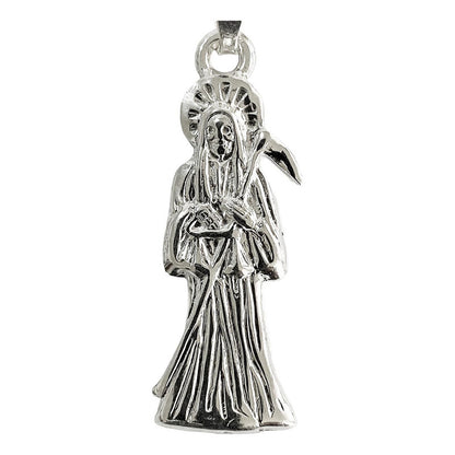 Collar Medalla Mediano Santa Muerte Hueco Plano Plata S925