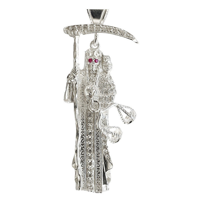 Dije Medalla Chica Santa Muerte Con Zirconias En Plata S925