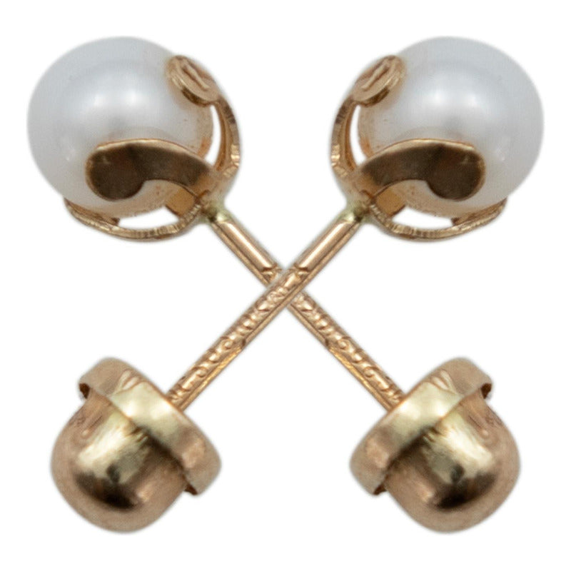 Arete Broquel Bola Perla Natural 5 Mm Mujer Regalo Oro 10k