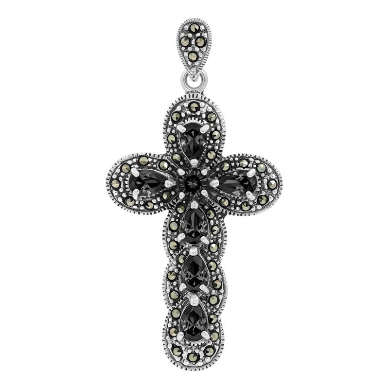 Dije Cruz Grande Rodizada De Plata Ley .925 Zirconias 5.2 Cm Negro