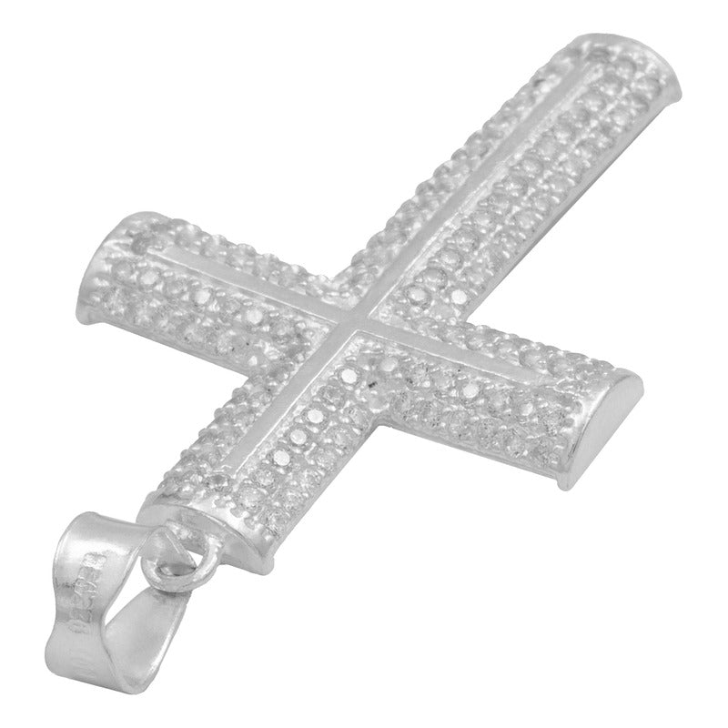 Dije Cruz Elevada Zirconias Hombre Regalo Plata 925 4.6 Cm Plateado