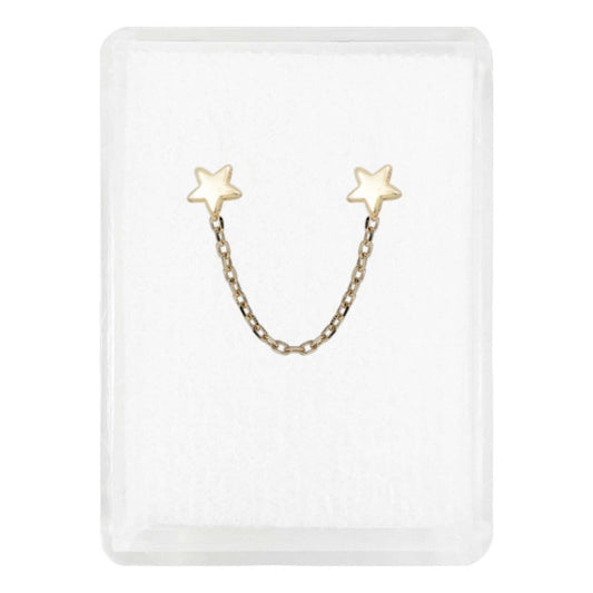 Arete Broquel Cadena Estrella Y Estrella Mujer Regalo Oro10k