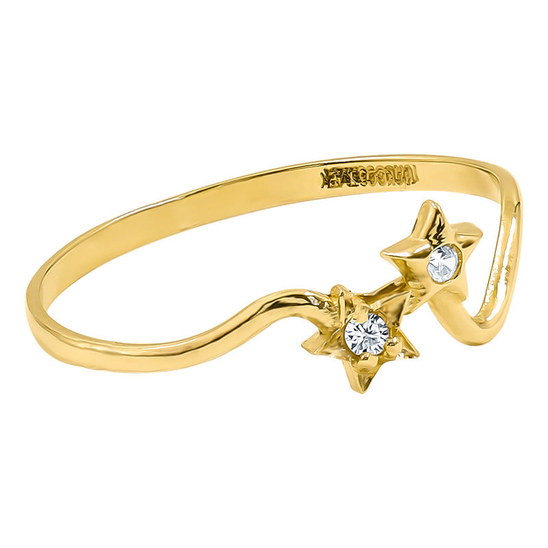 Anillo Promesa Matrimonio Estrellas Regalo Zirconias Oro 10k Amarillo 7