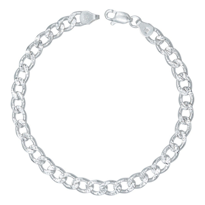 Esclava Pulsera Hombre Cubana Diamantada Plata Italy 925 6mm