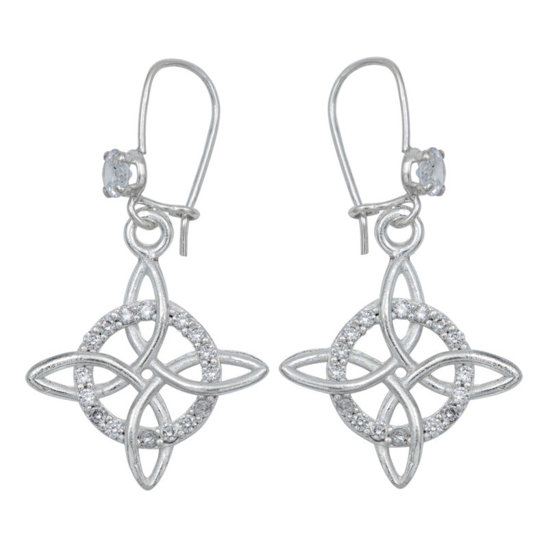 Aretes De Gancho Zirconia Nudo Bruja Celta Plata 925