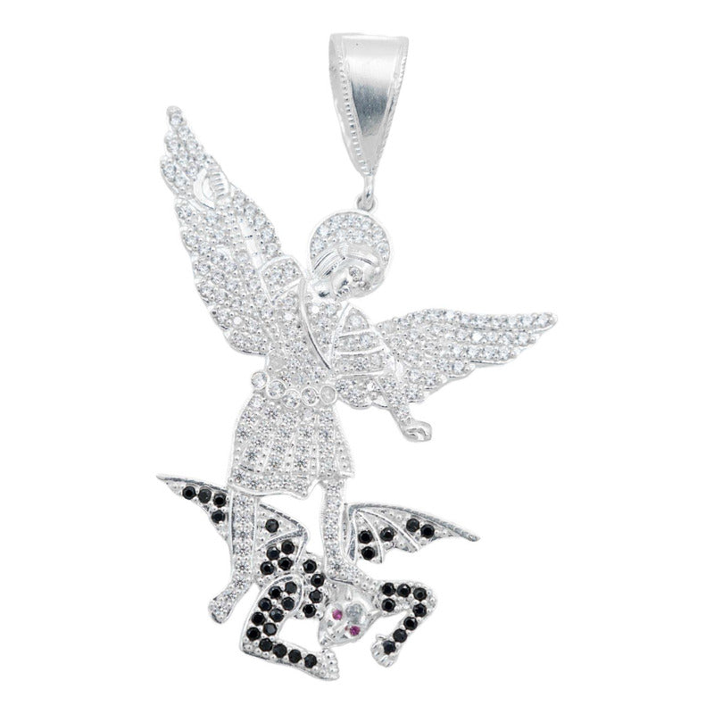 Dije Grande San Miguel Arcangel Zirconias Plata Solida 925