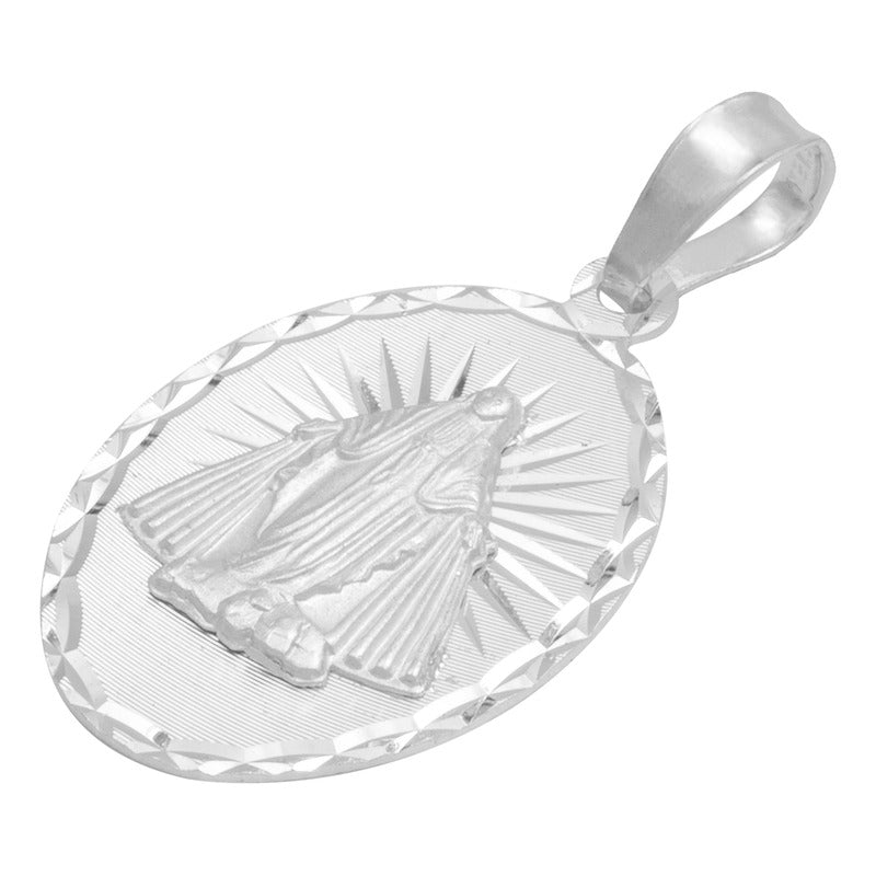 Dije Oval Diaman Estrella Virgen Milagrosa Plata 925 1.7 Cm