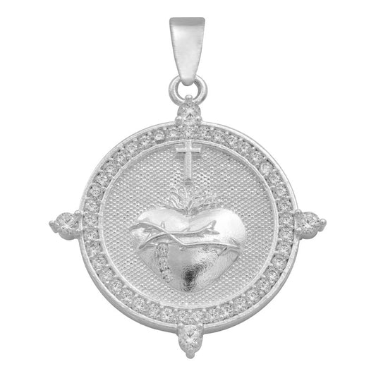 Dije Sagrado Corazón Jesus Cruz Zirconias Unisex Plata 925