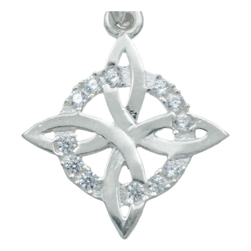 Dije Nudo Bruja Celta Chico Zirconias + Cadena Plata 925 Blanco Alto/ancho 2.8 Cm X 2 Cm