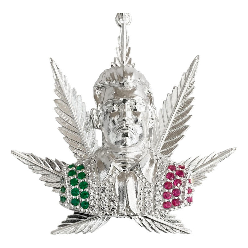 Dije Grande Jesús Malverde Cannabis Zirconias Plata Ley 925