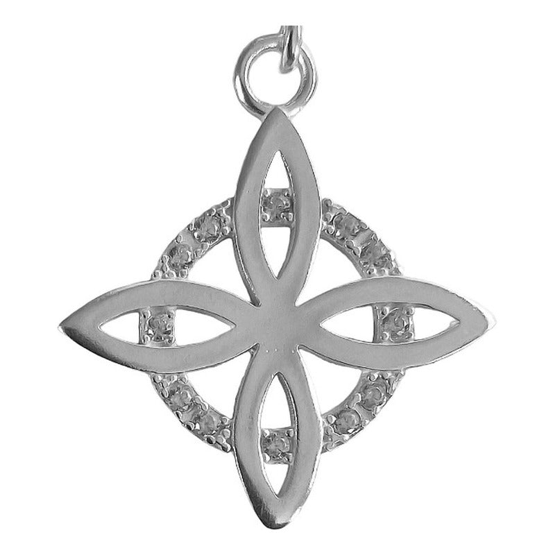Collar Dije Nudo Bruja Plano Zirconia Flor Estrella Plata925