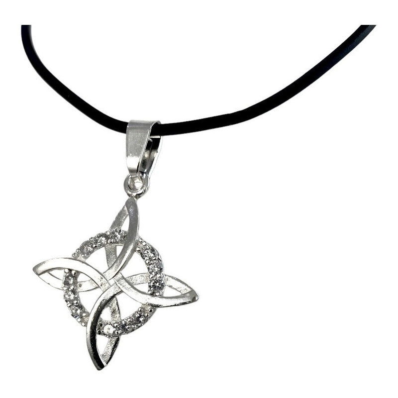 Collar Caucho Ajustable Nudo Bruja Plano Piedra Plata 925 52055