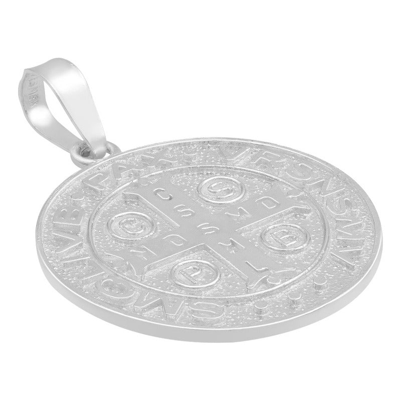 Dije Medalla Doble Vista San Benito Cruz Plata S925 2.5 Cm Plateado