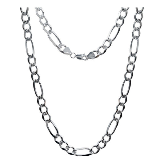 Cadena Figaro 3x1 Diamantada Hombre Plata 925 8 Mm X 65 Cm