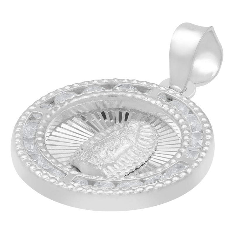 Dije Medalla Virgencita Guadalupe Zirconias Plata 925 1.6 Cm Blanco