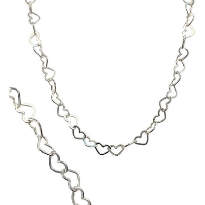 Cadena Collar Tejido Corazón Amor Plata 925 50cm X 0.4cm