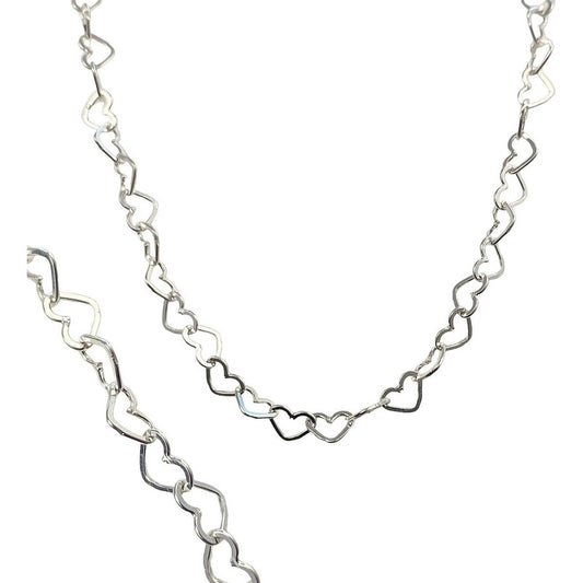 Cadena Collar Tejido Corazón Amor Plata 925 50cm X 0.4cm