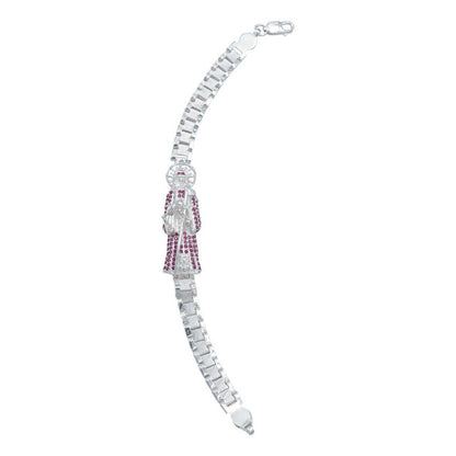 Pulsera Rolo Gruesa Santa Muerte Grande Zirconias Plata 925