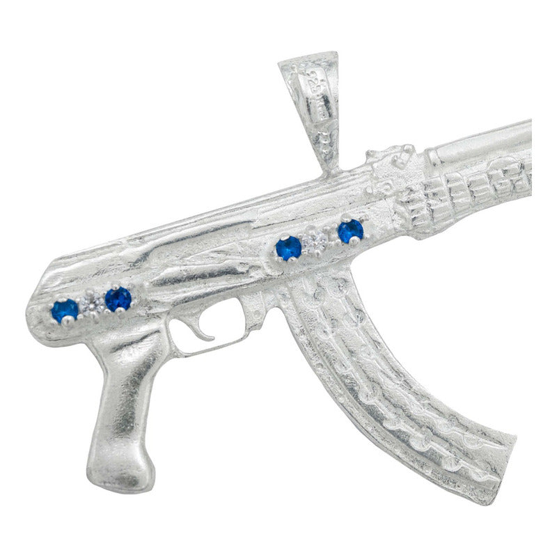 Dije Doble Vista Rifle Ak47 Sin Culata Zirconias Plata 925