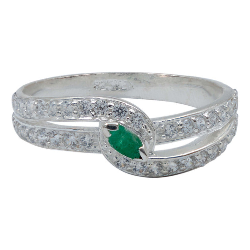 Anillo Mujer Promesa Amor Plata Esmeralda Certificado 0.15ct