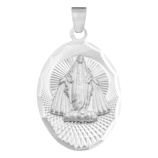 Dije Ovalada Diamantada Virgen Milagrosa Plata 925 1.4 Cm