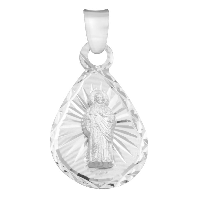 Dije Medalla Gota Bautizo Diamantado San Judas Plata 925 1cm