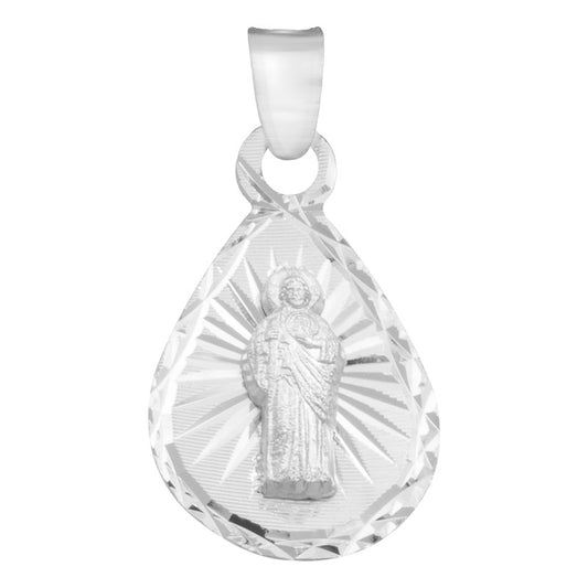 Dije Medalla Gota Bautizo Diamantado San Judas Plata 925 1cm