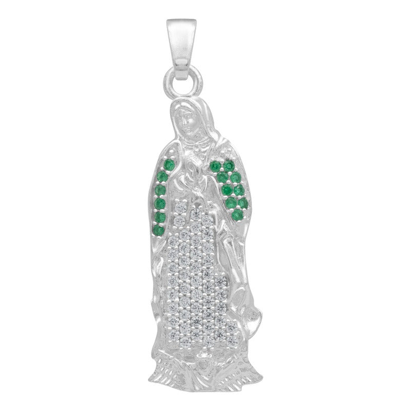 Dije Virgencita Guadalupe Zirconias Regalo Plata 925 3.6 Cm Plateado