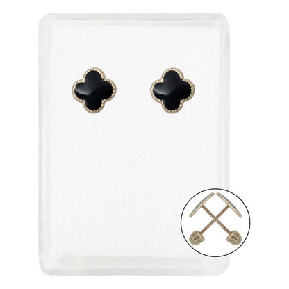 Arete Trebol Esmaltado Con Resina Flor Corridos Oro 10k 7 Mm