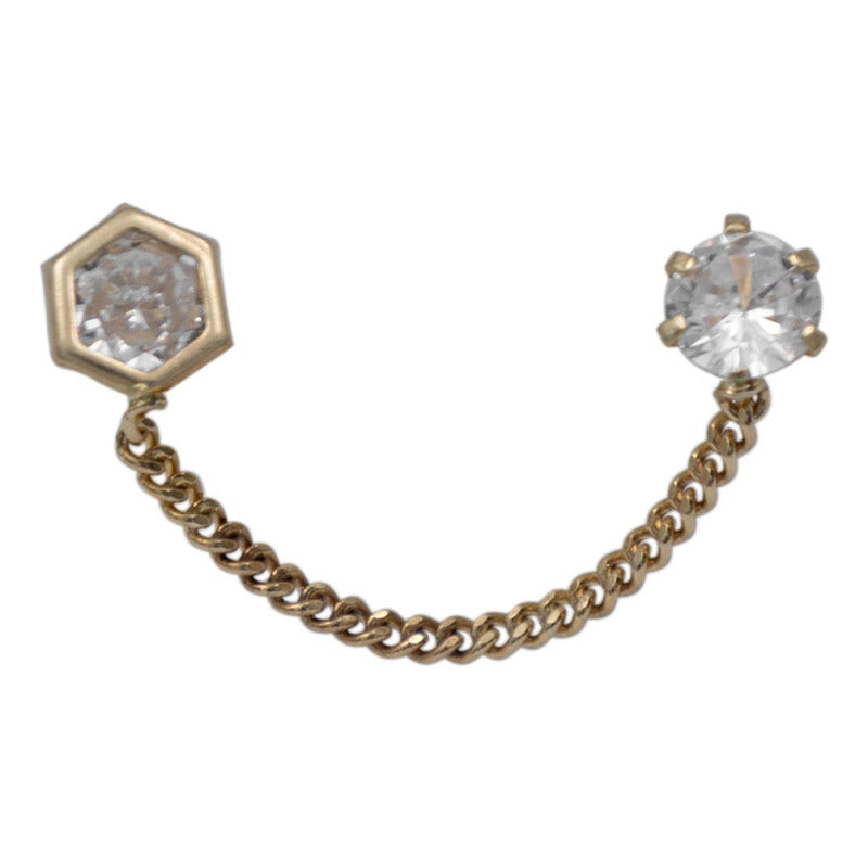 Arete Broquel Hexagono Mediano Mujer Cadena Zirconia Oro10k
